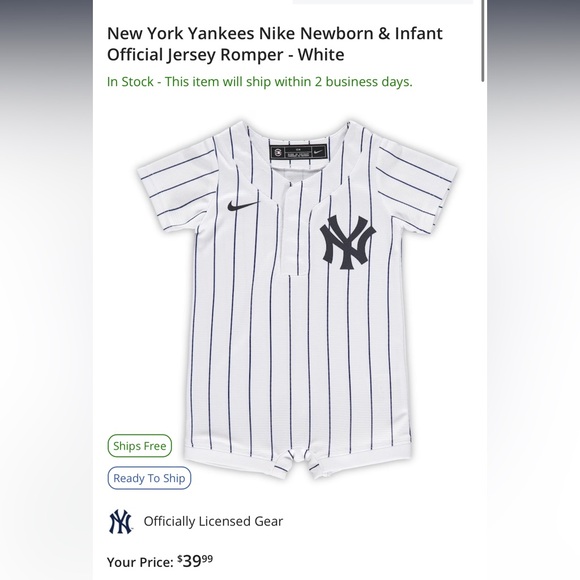 NY Yankees Nike Newborn/Infant Official Jersey Romper - Picture 1 of 1